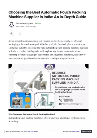Trusted Automatic Pouch Packing Machine Supplier in India: Authentic Designers