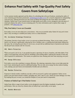 Enhance Pool Safety with Top-Quality Pool Safety Covers from SafetyCope