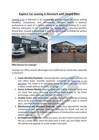 Explore Car Leasing in Denmark with Strand Biler