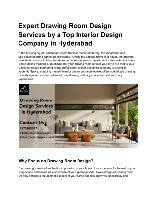 Expert Drawing Room Design Services by a Top Interior Design Company in Hyderabad