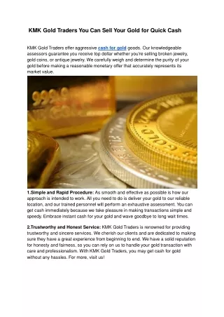 KMK Gold Traders You Can Sell Your Gold for Quick Cash