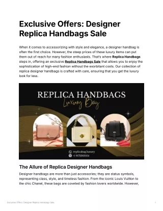 Exclusive Offers: Designer Replica Handbags Sale