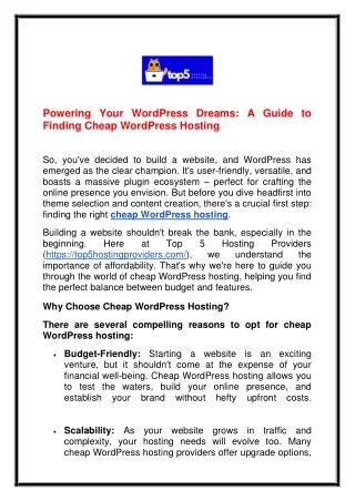 Powering Your WordPress Dreams A Guide to Finding Cheap WordPress Hosting