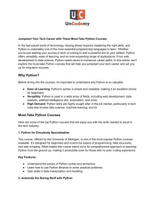 Jumpstart Your Tech Career with These Must-Take Python Courses