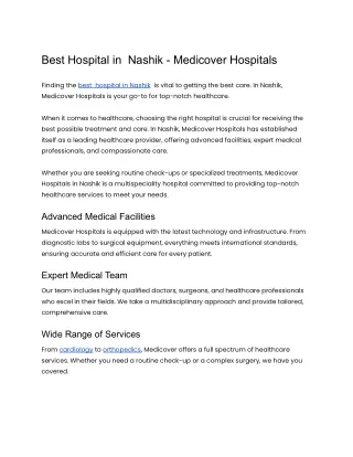 Best Hospital Nashik - Medicover Hospitals