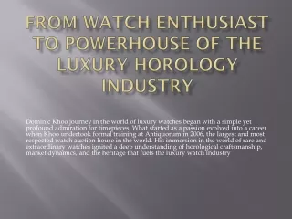 From Watch Enthusiast to Powerhouse of the Luxury Horology Industry