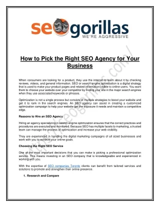 How to Pick the Right SEO Agency for Your Business