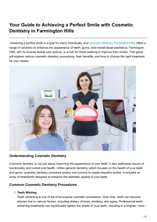 Your Guide to Achieving a Perfect Smile with Cosmetic Dentistry in Farmington Hills