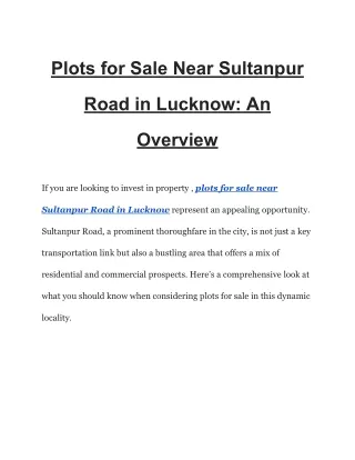 Plots for Sale Near Sultanpur Road in Lucknow_ An Overview