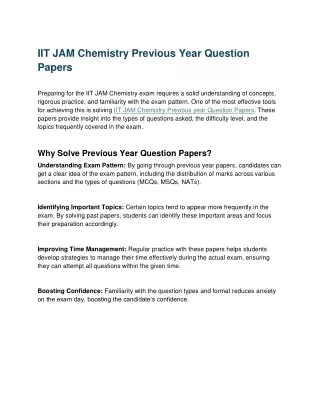 IIT JAM Chemistry Previous Year Question Papers