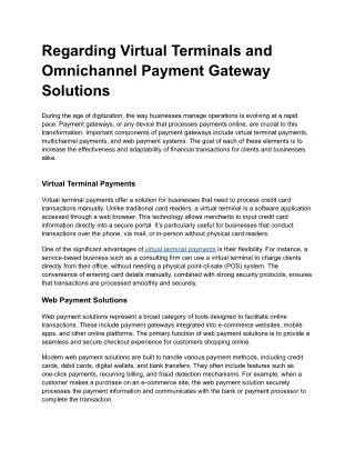 Regarding Virtual Terminals and Omnichannel Payment Gateway Solutions