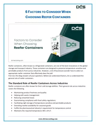 6 Factors to Consider When Choosing Reefer Containers