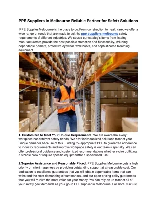 PPE Suppliers in Melbourne Reliable Partner for Safety Solutions