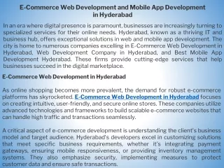 E-Commerce Web Development and Mobile App Development in Hyderabad