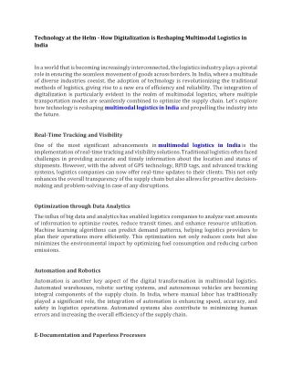 Technology at the Helm - How Digitalization is Reshaping Multimodal Logistics in India