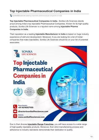 Top Injectable Pharmaceutical Companies in India