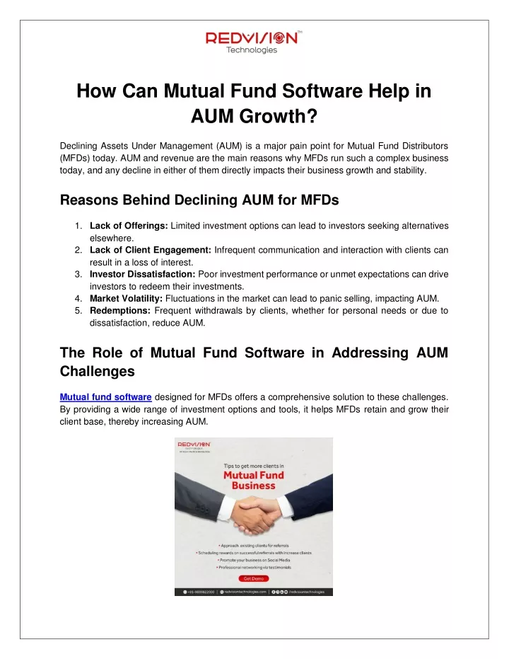 how can mutual fund software help in aum growth