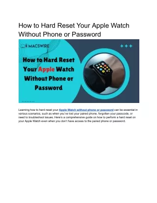 How to Hard Reset Your Apple Watch Without Phone or Password