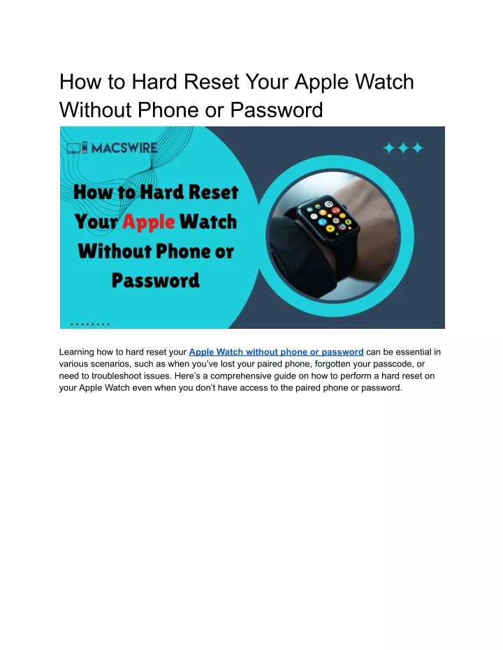 how to hard reset your apple watch without phone