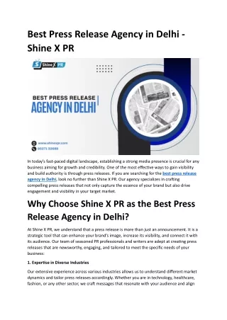 Best Press Release Agency in Delhi - Shine X PR