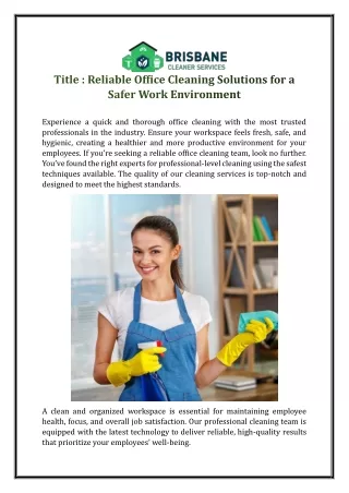 Reliable Office Cleaning Solutions for a Safer Work Environment