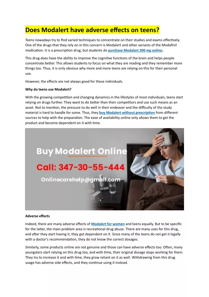 does modalert have adverse effects on teens