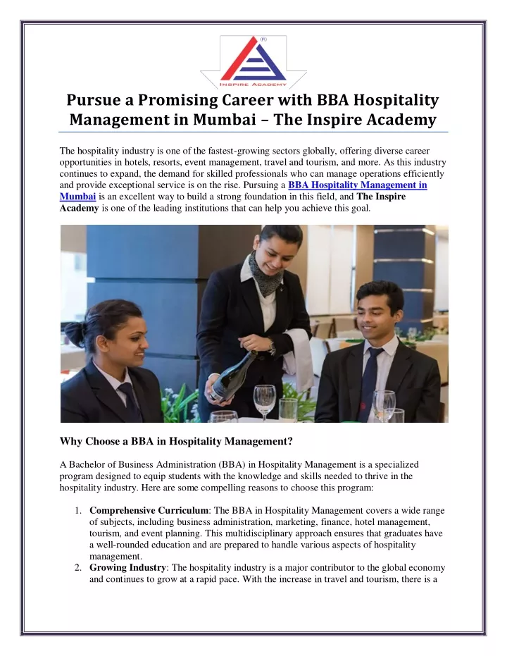 pursue a promising career with bba hospitality