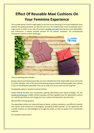 Effect Of Reusable Maxi Cushions On Your Feminine Experience