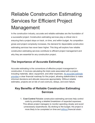 Construction Estimating Services