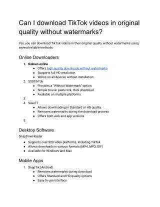 Can I download TikTok videos in original quality without watermarks