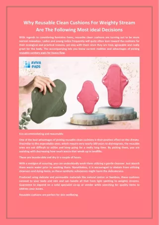 Why Reusable Clean Cushions For Weighty Stream Are The Following Most ideal Deci