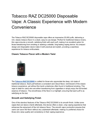 Tobacco RAZ DC25000 Disposable Vape_ A Classic Experience with Modern Convenience