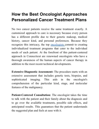 How the Best Oncologist Approaches Personalized Cancer Treatment Plans