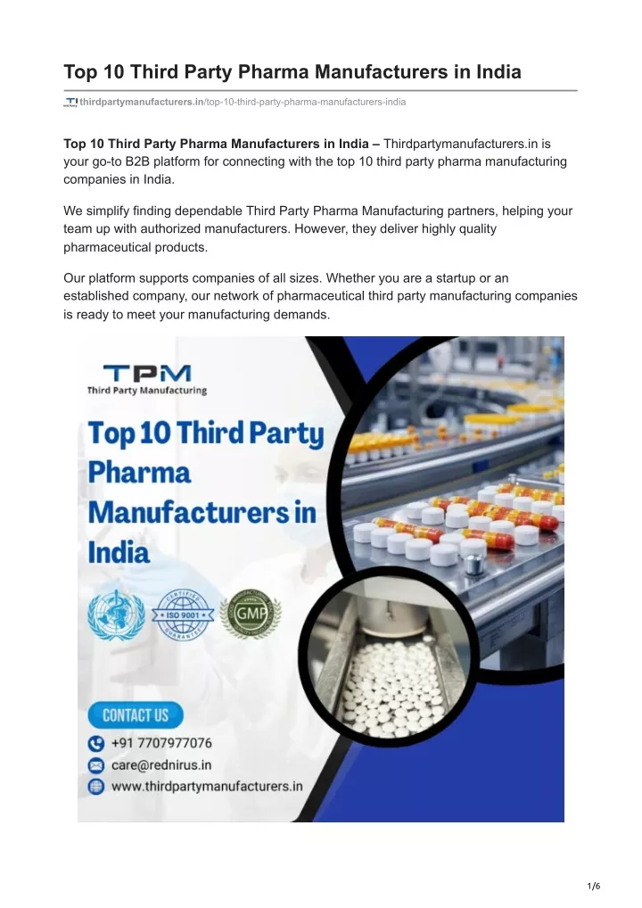 top 10 third party pharma manufacturers in india