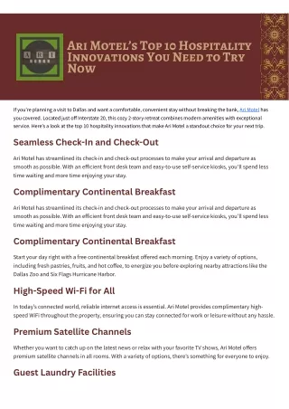 Ari Motel’s Top 10 Hospitality Innovations You Need to Try Now