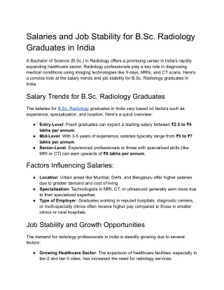 Salaries and Job Stability for B.Sc. Radiology Graduates in India