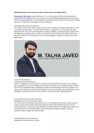 muhammad talha javed a visionary leader