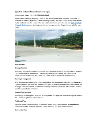 Plots for Sale in MEDCHAL Hyderabad Telangana