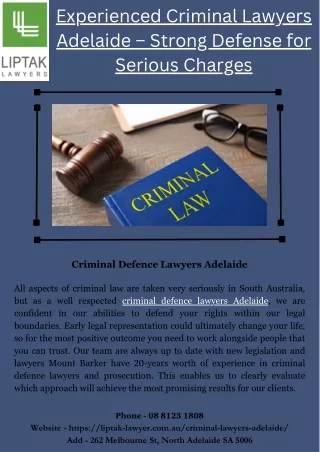 Experienced Criminal Lawyers Adelaide – Strong Defense for Serious Charges