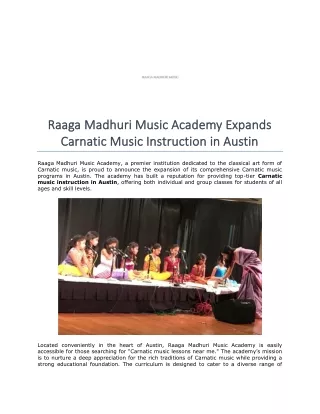 Raaga Madhuri Music Academy Expands Carnatic Music Instruction in Austin