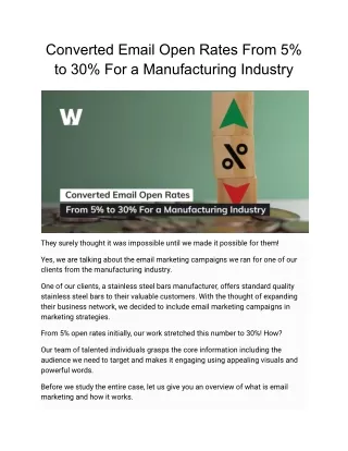 Converted Email Open Rates From 5 For a Manufacturing Industry