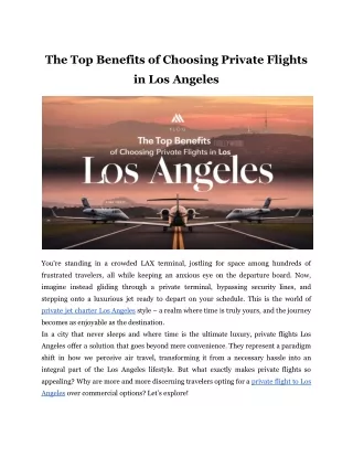 The Top Benefits of Choosing Private Flights in Los Angeles