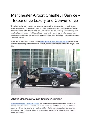 Manchester Airport Chauffeur Service - Experience Luxury and Convenience