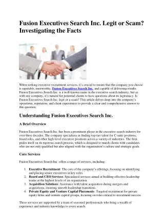 Fusion Executives Search Inc. Legit or Scam? Investigating the Facts