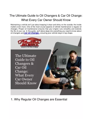The Ultimate Guide to Oil Changers & Car Oil Change: What Every Car Owner Should