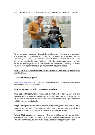 Can Motor Fleet Insurance Policies Be Customized to Fit Specific Business Needs?