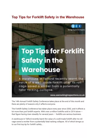 Top Tips for Forklift Safety in the Warehouse