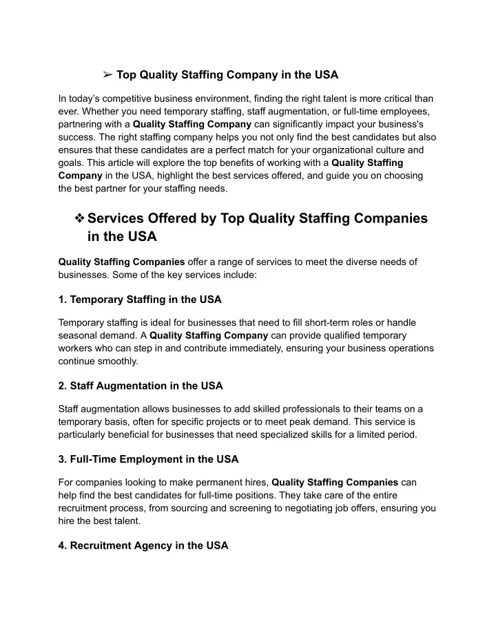 top quality staffing company in the usa