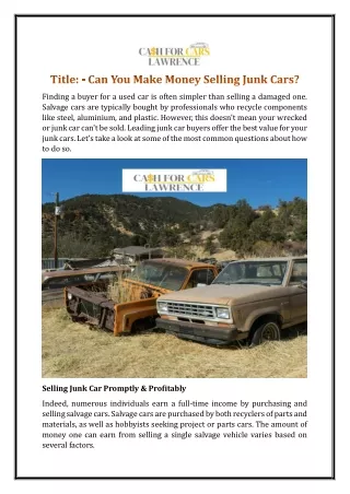 Can You Make Money Selling Junk Cars