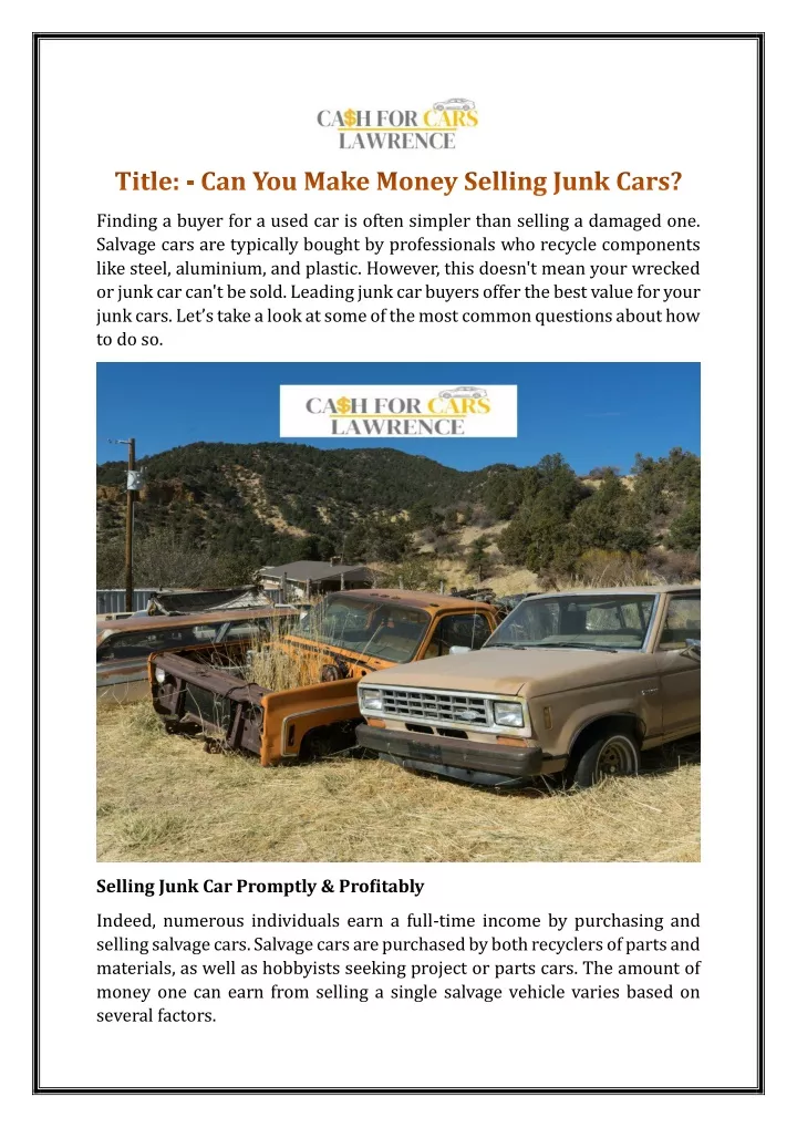 title can you make money selling junk cars